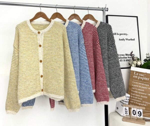 慵懶條紋針織開襟外套