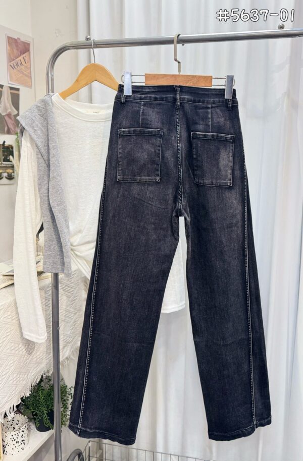 碳黑版立體壓線寬直筒褲