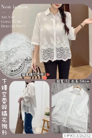 下襬鏤空蕾絲襯衫