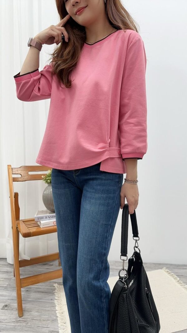 小設計感側下釦織帶邊上衣