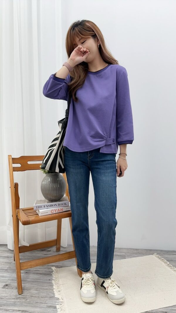 小設計感側下釦織帶邊上衣