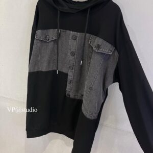 拼接牛仔連帽上衣