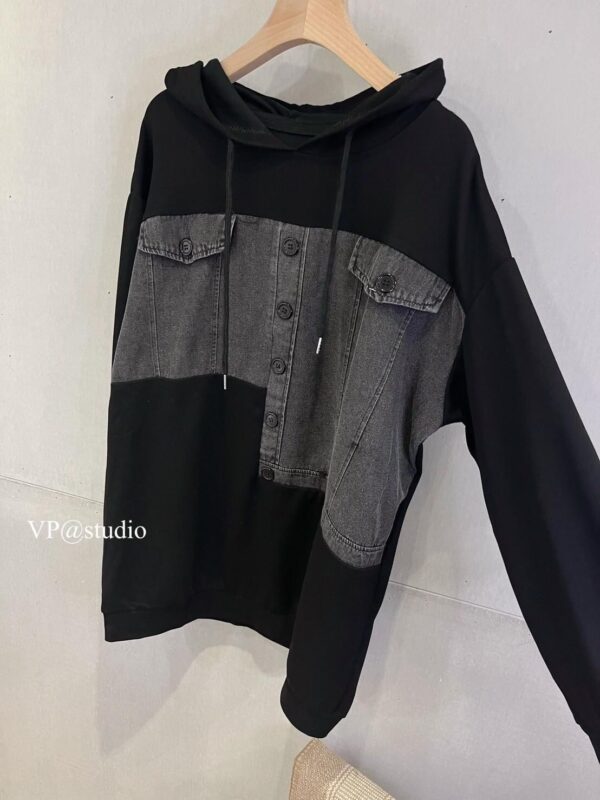 拼接牛仔連帽上衣