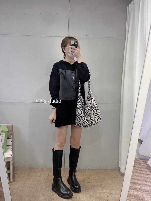 拼接牛仔連帽上衣