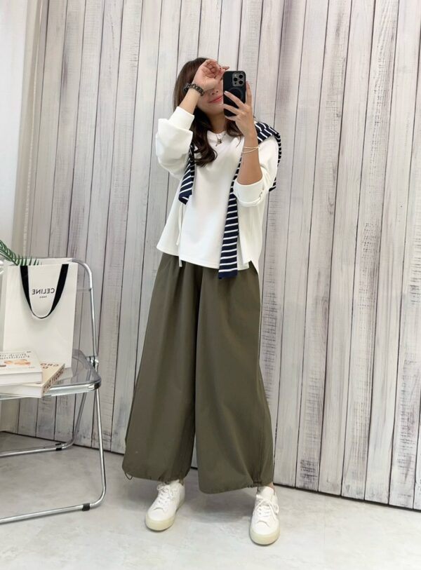 暖色散擺抽繩寬褲