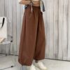 暖色散擺抽繩寬褲
