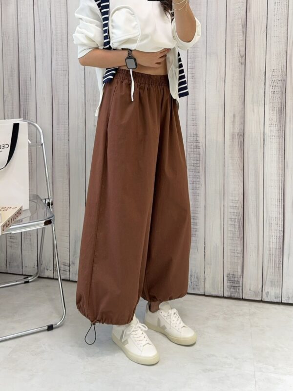 暖色散擺抽繩寬褲