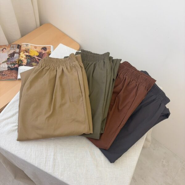暖色散擺抽繩寬褲