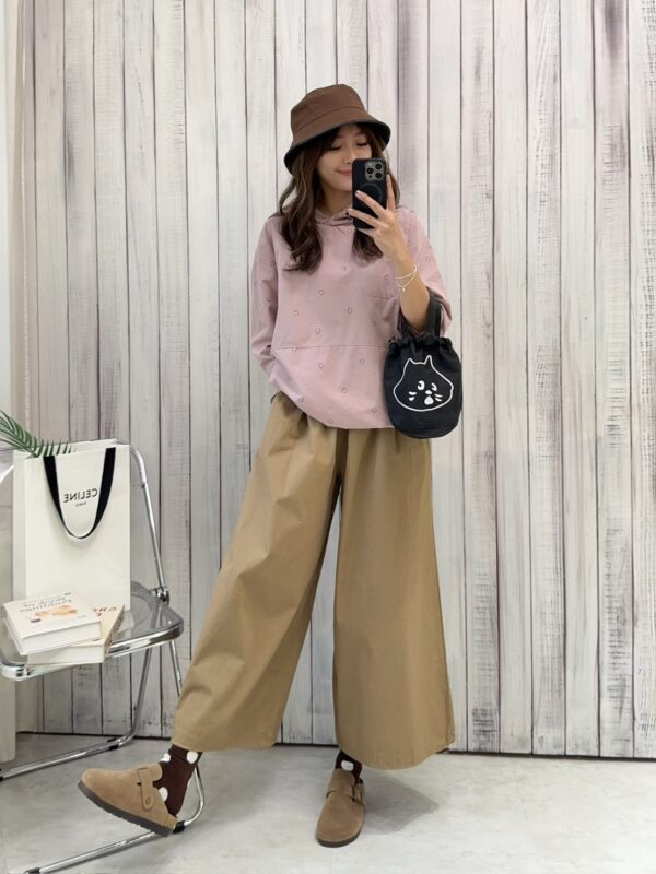 暖色散擺抽繩寬褲