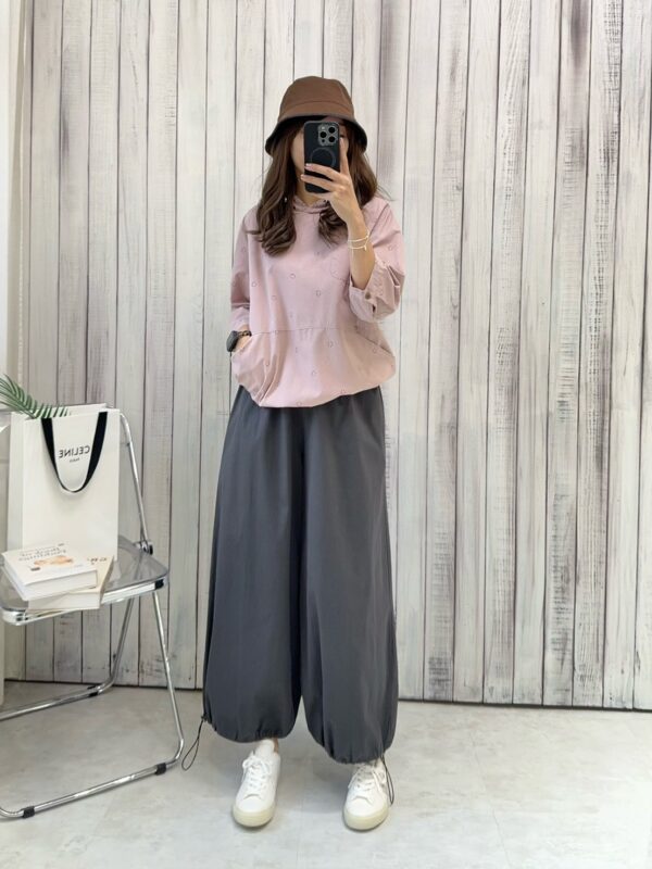 暖色散擺抽繩寬褲