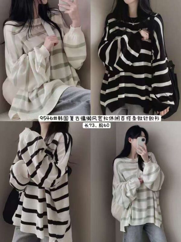 韓系復古慵懶風條紋針織衫