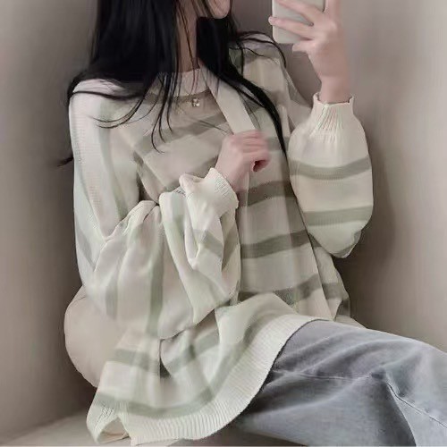 韓系復古慵懶風條紋針織衫